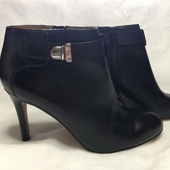 Coach Sondra Black Leather Booties Silver Buckle 8 - Picture 3 of 11